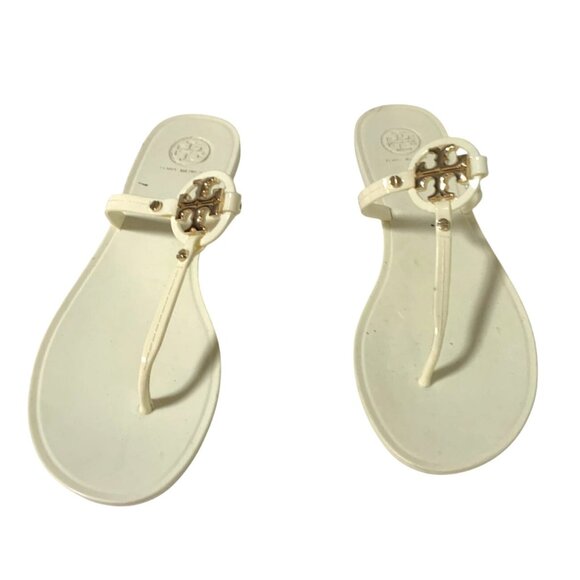 Tory Burch Womens Size 8 Flat Flip Flop Sandals Thongs Plastic 9296 Off WHite 01 - Picture 2 of 6